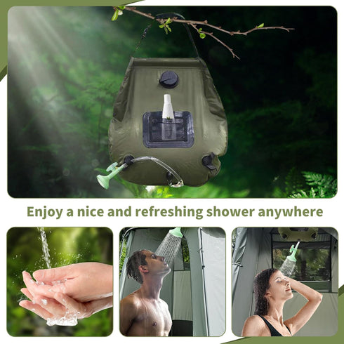 Solar Portable Shower Bag, 5 Gal/20L Camping Shower Bag with Removable Hose & On-Off Switchable Shower Head for Outdoor