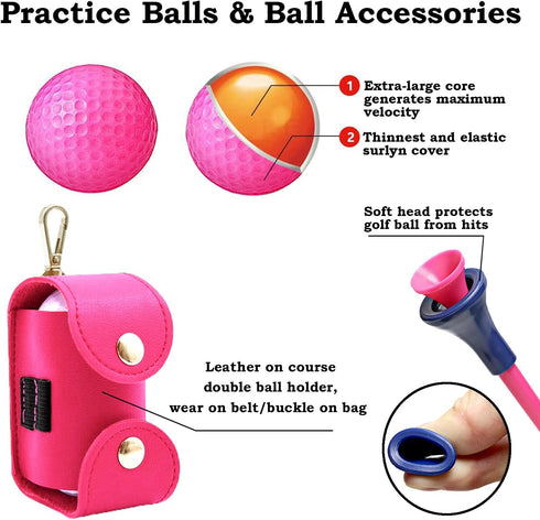 Golf Accessories Kit 20 PCS Gift Set - Golf Towel, Ball Marker, Pins, Cleaner, Pink Balls w/Holder, Alignment Kit