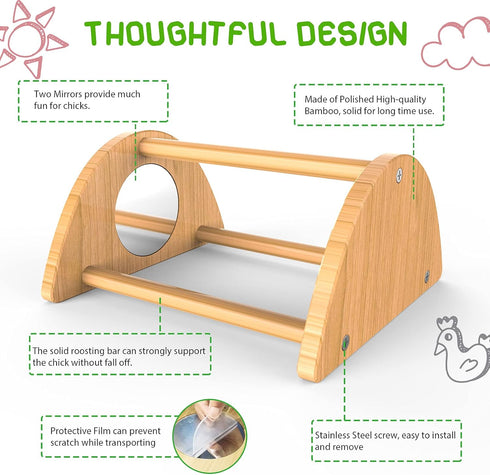 Mini Chick Perch with Mirror, Strong Bamboo Roosting Bar for Coop and Brooder, Training Perch for Baby Chicks, Easy to