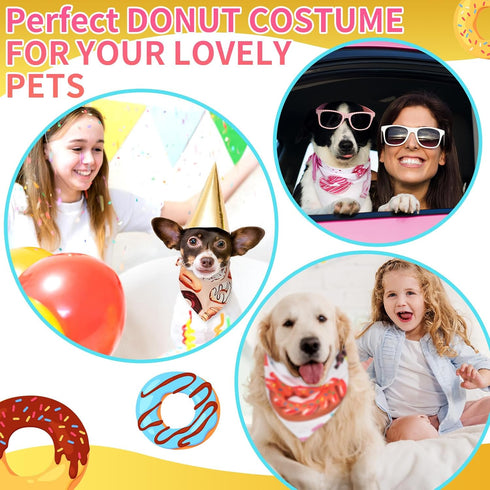 Huhumy 100 Summer Pcs Donut Dog Bandanas Bulk Pet Bibs Colorful Triangle Scarf Donut Pet Bandanas for Medium Large Dogs