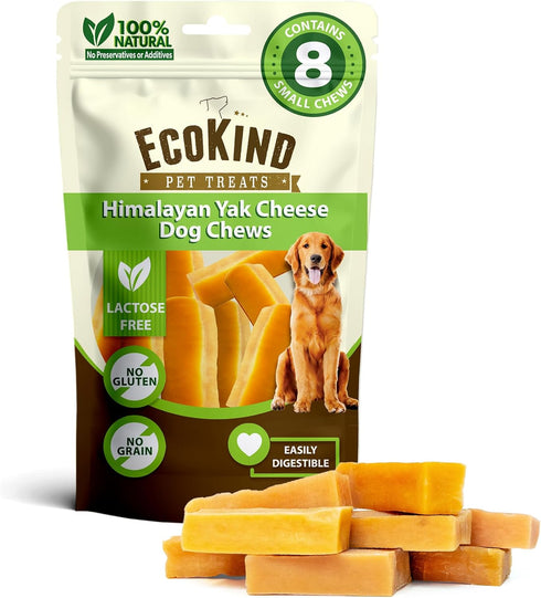 EcoKind Himalayan Yak Cheese Dog Chew, All Natural Premium Treats, Long Lasting, 8-Pack for All Breeds (Small)