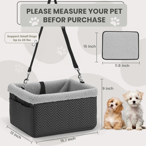 20lbs, Leather Dog Car Seat for Small Dogs Under Dog Booster Seat with Metal Frame Construction Double-Layer Oxford