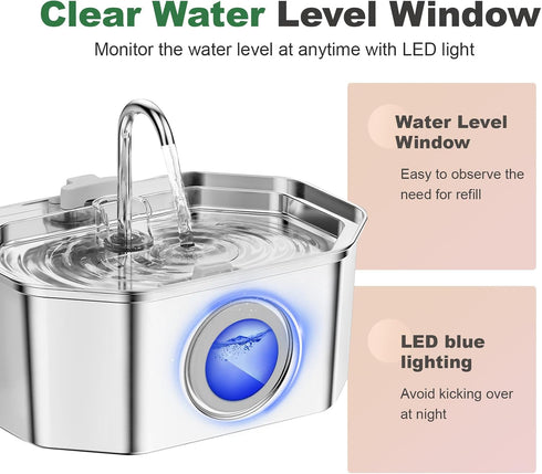 108oz/3.2L, Replacement(1 Filter&1 Cat Water Fountain Stainless Steel APAUK Automatic Pet Fountain Dog Water Dispenser