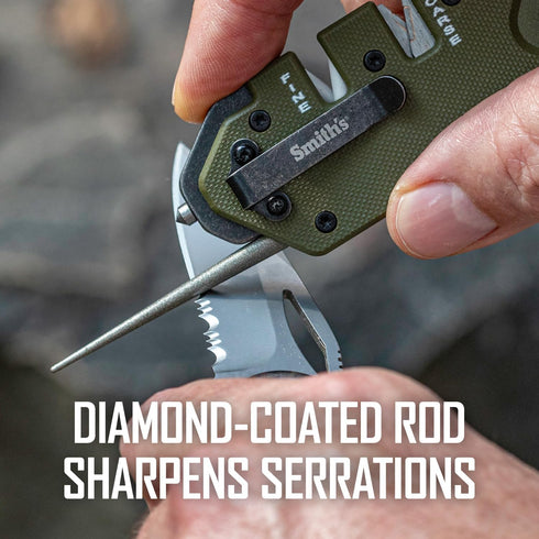 Smith’s 50981 Pocket Pal Tactical Knife Sharpener - OD Green, 2 Stage Sharpener & Diamond Rod, Compact