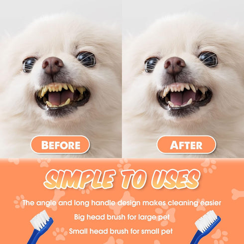 100 Count 10 Potchen Dog Toothbrush Bulk Dual Headed Pet Toothbrush Kit Soft Bristles Long Handle Double Sided for Dog