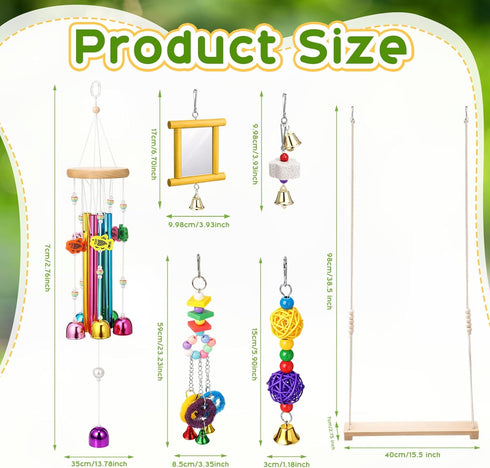 6 Soulchen Pieces Chicken Toys for Coop Chicken Wind Chime Enrichment Toys Kits Chick Mirror with Bells Swing Hanging