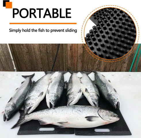 NonSlip Fish Fillet Mat, Heavy Duty Rollable Fish Bait Cutting Board, Large Size Fish Cleaning Mat (14 x 24“, Black)
