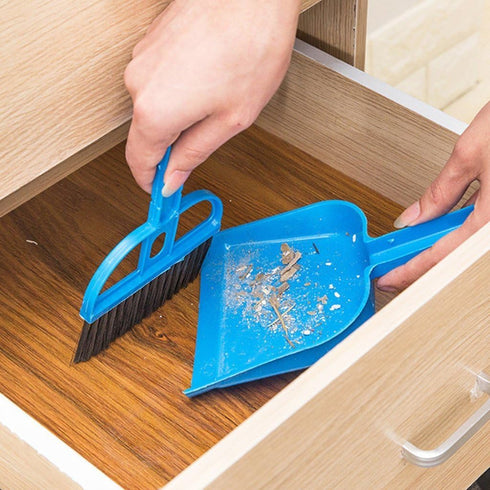 Pet Cage Broom Brush Dustpan Set - Small Cat Litter Sweeper for Pet Cage Clean, Blue
