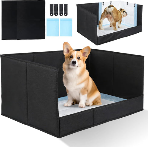 Dog Litter Box with High Walls, Pee Pad Holder Foldable, No Assembly,