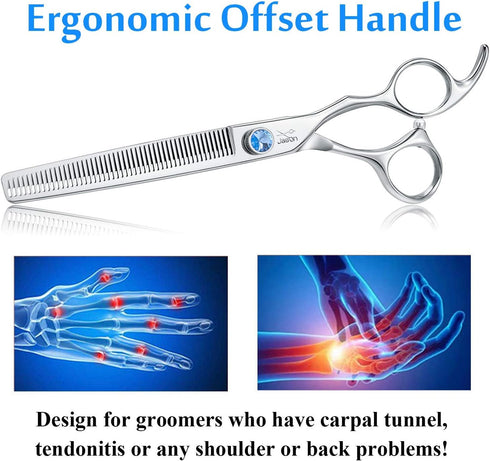JASON 7" 50 Teeth Thinning Dog Grooming Scissor, Ergonomic Blender Shears Kit with Offset Handle and Jewelled Screw