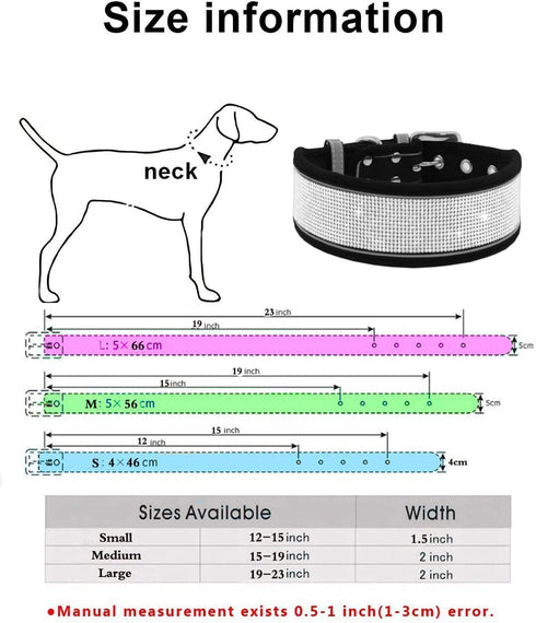 Rhinestone Dog Collar, Sparkling Soft Reflective Collar for Small Medium Large Dogs, Crystal Diamond (S, Hot Pink)