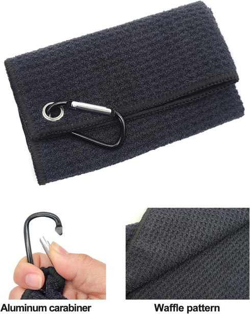 Quacc Premium Golf Towel - Absorbent Microfiber Waffle Pattern with Carabiner Clip for Cleaning Golf Ball Club