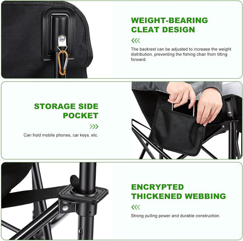 220lbs Folding Fishing Chair with Complete Accessories, Load Capacity, Portable Fishing Chair with Non-Slip Foot Pads