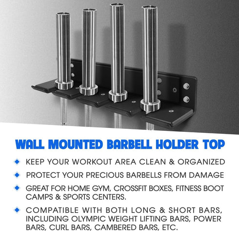 Yes4All Vertical Wall Mounted Olympic Barbell Holder, Barbell Storage Rack for Home Fitness Equipment