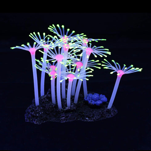 Glowing Fish Tank Decorations, 4 pcs Glow Aquarium Decoration Plants Kit with Sea Anemone Coral Ornaments