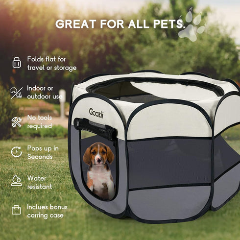 Goozii Pet Cat Playpen for Indoor Cats Enclosed, Puppy Dog Play Pen for Outdoor Travel Camping (Small Size, Beige