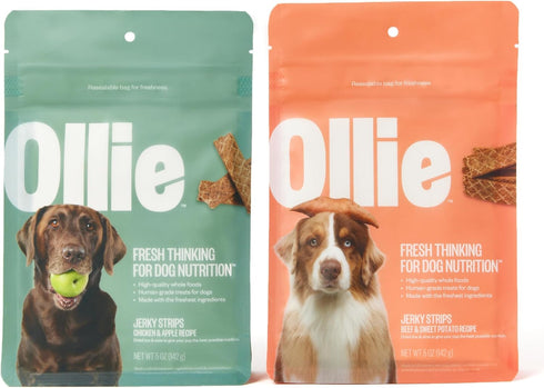 Ollie Jerky Dog Treats Variety Pack, Chicken and Apple and Beef and