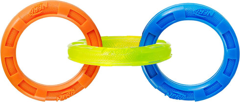 Nerf Dog 11.5in 3-Ring TPR Tug Toy in Blue, Green & Orange