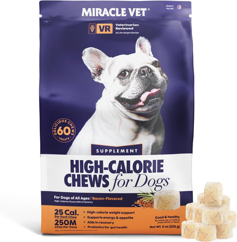 Dog Weight Gainer Chews for Energy & Mass, High Calorie Supplement for Healthy Weight Gain, 60 Treats