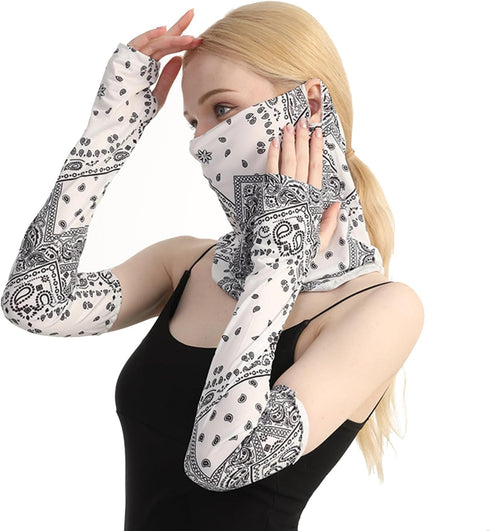 Unisex UV Protection Neck Gaiter and Sun Arm Sleeves Set, Ice Silk Neck Gaiter, Cooling Arm Sleeve, Bandana for Hiking