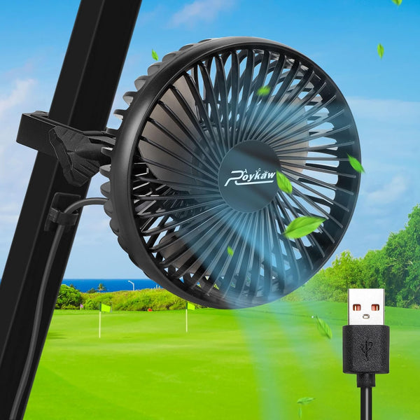 Roykaw Portable USB Powered Golf Cart Fan - Compatible with EZGO Club Car Yamaha Models, 3 Speed & 360° Rotation