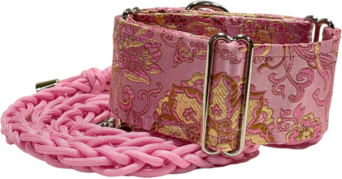 Extra Soft Martingale Dog Collar and Leash Set 2" Wide for Greyhound Saluki Whippet and Similar Breeds (M 11”-14”)