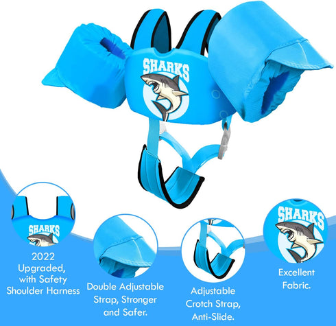 Kids Swim Vest Life Jacket for Boys and Girls - Toddler Floaties with Shoulder Harness Arm Wings for Ages 2-7