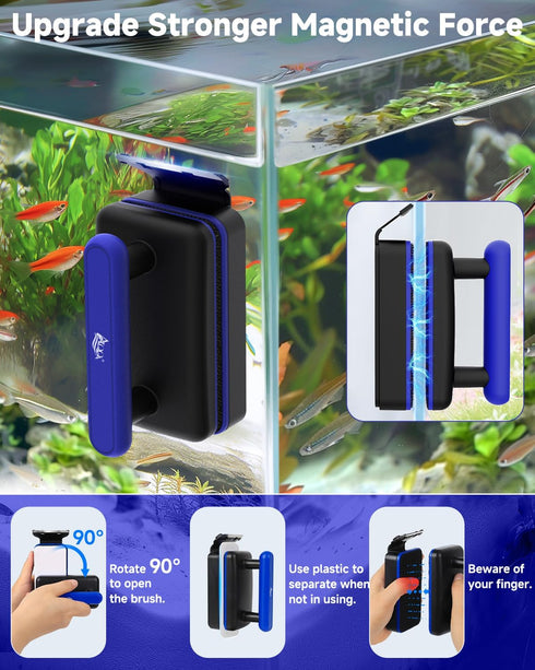0.2-0.6 Inch AQQA Magnetic Aquarium Fish Tank Glass Cleaner, Dual-Blades Algae Scraper Glass Cleaner Scrubber, Double