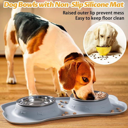 Hubulk Pet Dog Bowls 2 Stainless Steel with Non-Skid Silicone Mat + Pet Food Scoop for Small Medium Large Dogs Cats