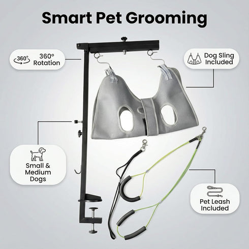 Mluyeri 360 Hammock Rotatable Dog Grooming Arm with Clamp,Foldable Adjustable Height Dog Grooming Table Arm