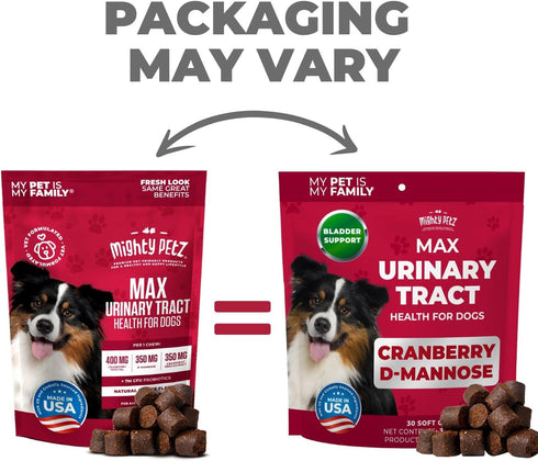 Mighty Petz MAX Cranberry for Dog UTI Treatment - MAX Strength Supplement + D-Mannose, Bladder Control & Kidney Support