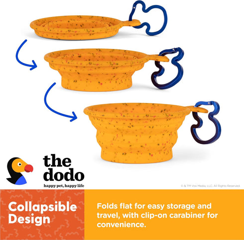 The Dodo Collapsible Dog Bowl, Yellow; Travel Dog Bowl That Folds Flat with Carabiner for Easy Storage