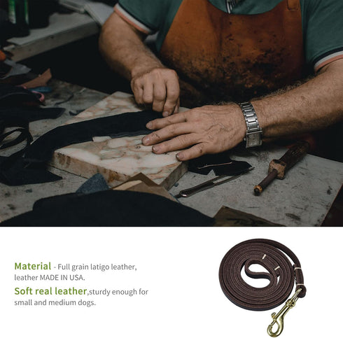 Reopet Genuine Leather Dog Leash, 4 Feet / 5 Feet / 6 Feet for Small & Medium Dogs, Real Leather, Brown