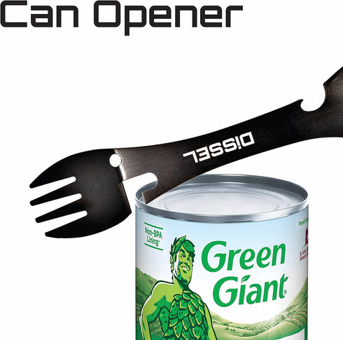Ultimate 5-in-1 Camping Spork Set, Metal Utensils with Spoon, Fork, Hobo Knife, Bottle Opener, Can Opener (2 Pack)