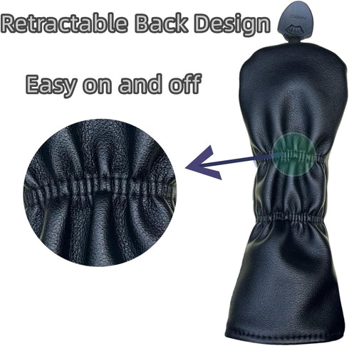 Golf Club Headcover for 3 Wood, Hybrid, Skulls Embroidery, Premium Leather, Magnetic Closure