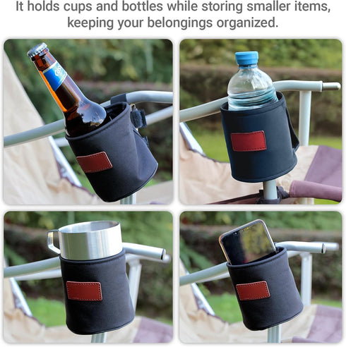 Backpacking 3.5" 4.1" Camping Chair Cup Holder - Beach Chair Drink or Water Bottle Side Holder Accessory for Helping
