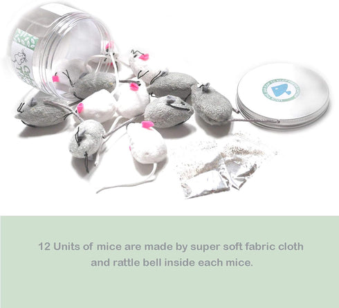 Catnip Mice for Cat Toys with Rattle Bell Mouse Kitty Toys (White & Grey)