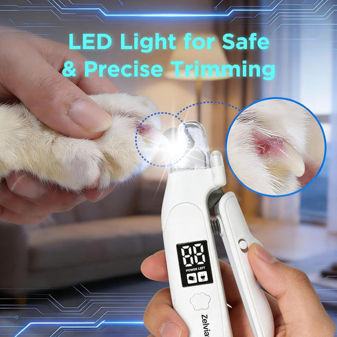 Zelvian 2-in-1 Trimmer, 3 Dog & Cat Nail Clipper and Grinder with LED Light, Low-Noise Electric Pet Nail Safety Lock