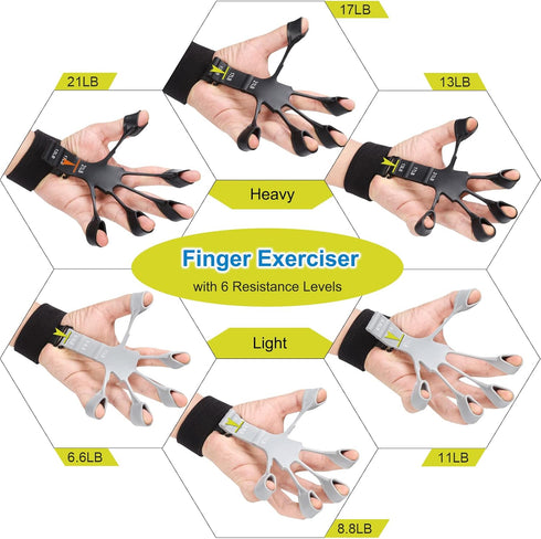 Grip Strength Trainer Kit, 6 Pack with Finger Exerciser, Hand Grip Strengthener, Forearm Workout Ring