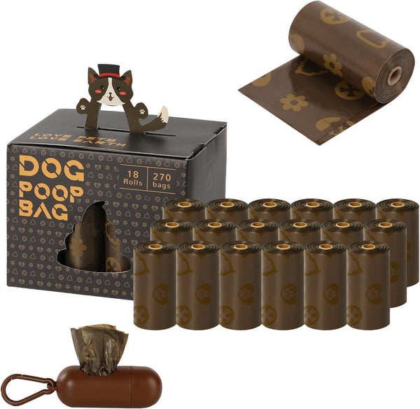 RUIGO Dog Poop Bag, 270 Counts Coffee Scented Waste Bags with 1 Dispenser,