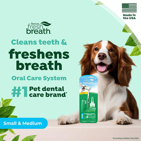 TropiClean Fresh Breath Toothbrush and Toothpaste Kit for Dogs, Teeth Cleaning Kit for Plaque & Tartar Removal, Breath