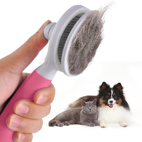 Dog Brush with Release Button - Self-Cleaning Slicker Brush for Grooming, Shedding, Massaging, Pink