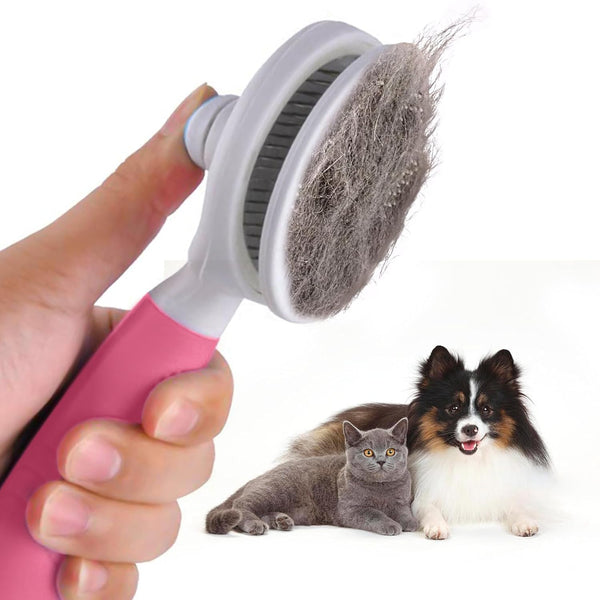 Dog Brush with Release Button - Self-Cleaning Slicker Brush for Grooming, Shedding, Massaging, Pink
