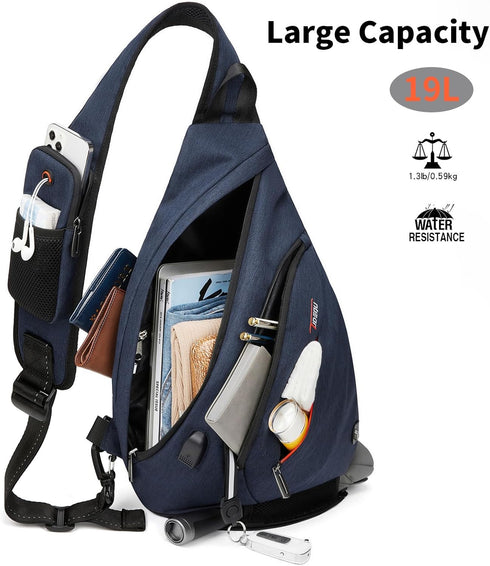 TUDEQU Sling Bag for Men, 8 Pocket 19L Crossbody Sling Backpack