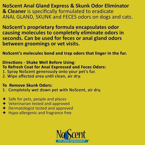 No Scent Anal Gland Express & Skunk Spray Pet Fur Cleaner for Dogs & Cats (32 Fl Oz / 946 mL)