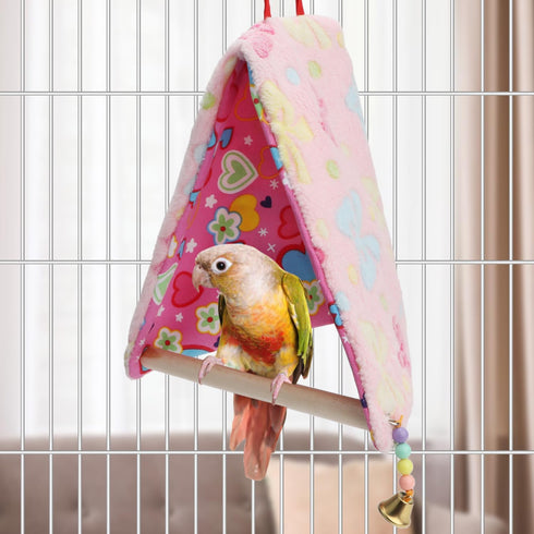 Bird Plush Perch Tent, Winter Warm Triangle Hammock Nest Bed for Parrot, Budgie, Parakeet, Cockatiel, Lovebird (M)