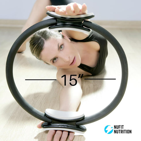 NuFit Pilates Ring Fitness Circle, Best Home Workout Equipment for Thighs, Arms, and Core, 15” Black Ring.