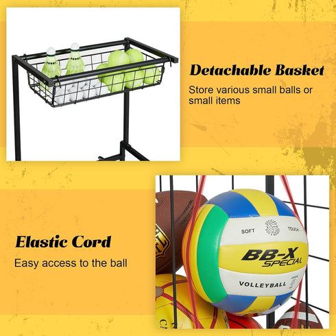 NuoyuanShen 3 Sports Equipment Organizer, Small Garage Ball Storage Rack with Elastic Straps and Hooks, Garage