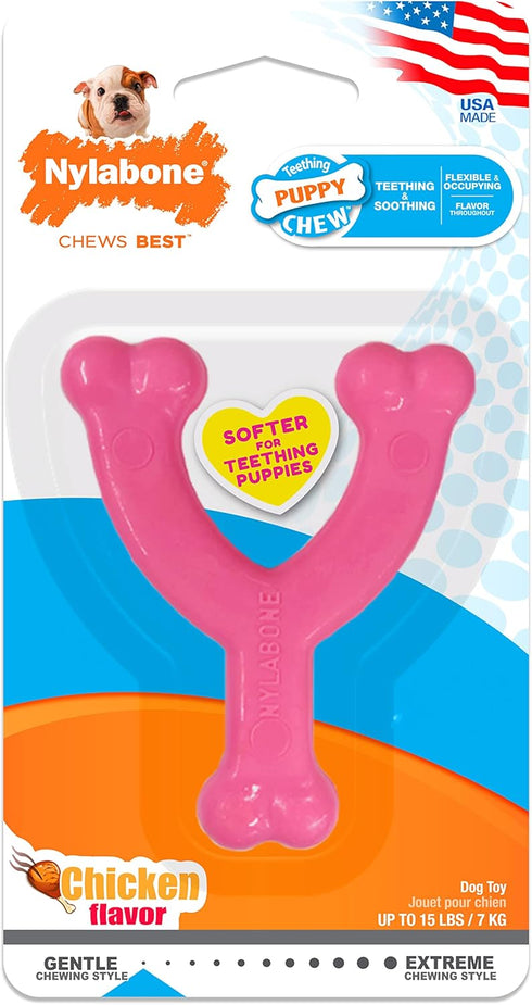Nylabone Puppy Wishbone Chew Toy - Pink Chicken Flavor, X-Small/Petite (1 Count) for Teething Puppies