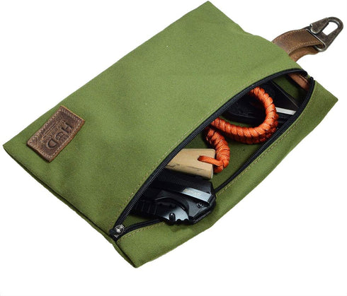 Hide & Drink Water Resistant Canvas Camping Pouch, Utility Bag, Handmade Storage Case, Outdoors Accessories - Olive